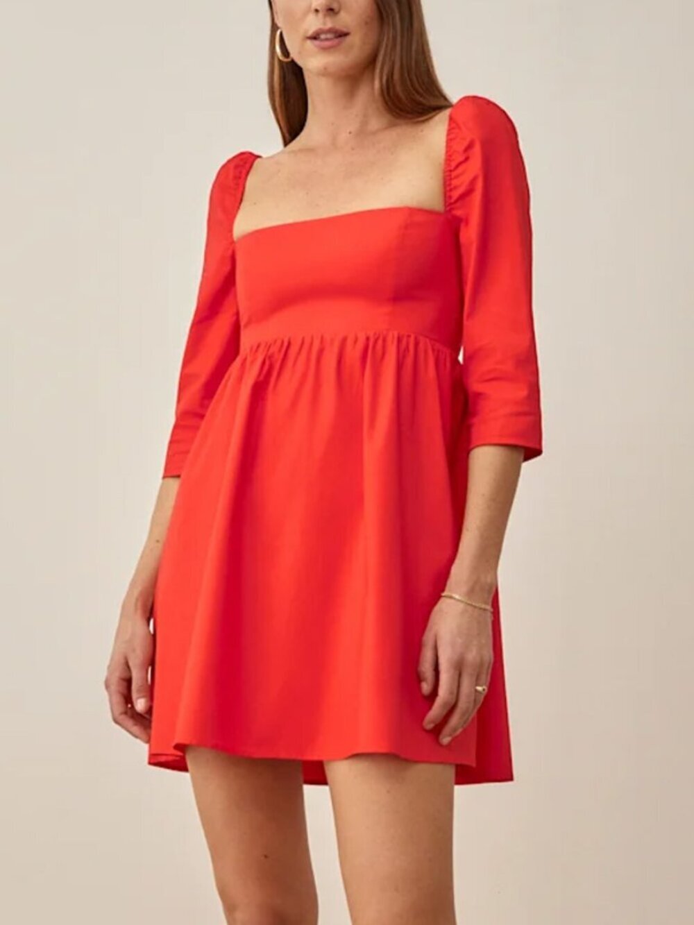 Reformation Gibson Red Cotton Puff Sleeve Mini Dress Size 8